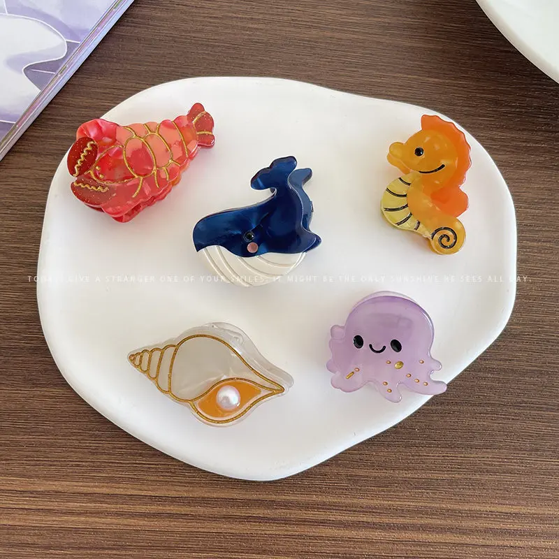 8/7/5Pcs Acetate Ocean Animal Hair Clips Summer Beach Non-Slip Hair Claws Crab Starfish Whale Hair Accessories for Women Girl