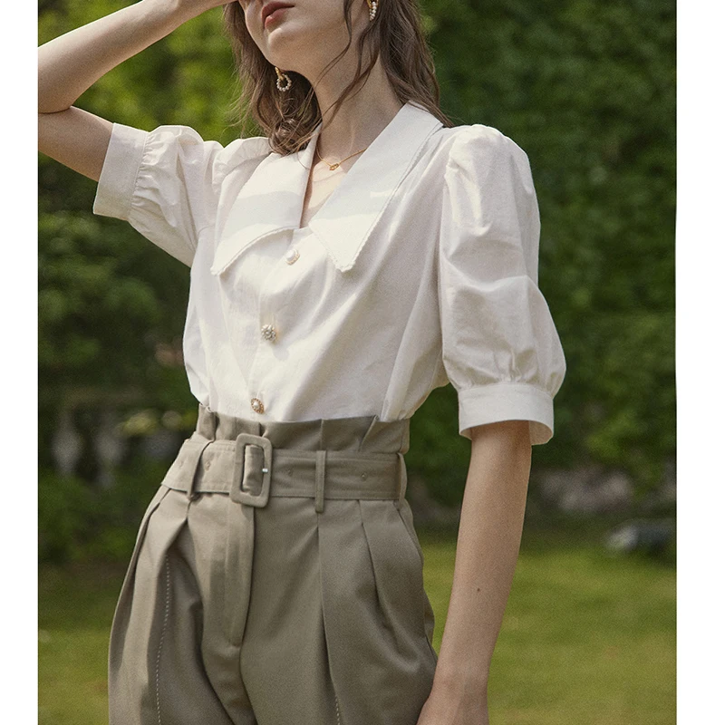 Retro Bubble Sve White irt Design estivo da donna Sense Small Cro ort Sve Colletto superiore Taglio dritto Pendolarismo Sle