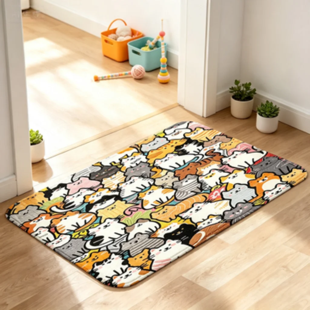 Japanese Vintage Onsen Runner, Pink Checkered Heart Mat, Cow Spot Door Mat, Dog Portrait Mat, Easy Clean Soft Rug.