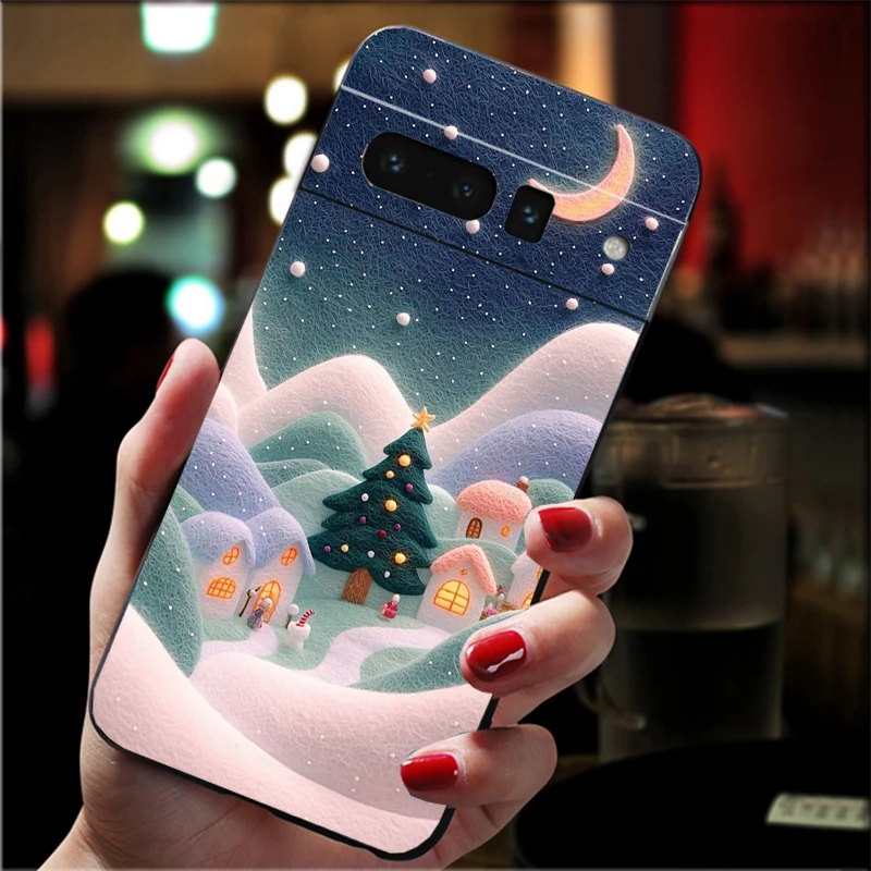 حافظة هاتف لهاتف جوجل بيكسل 10 برو XL 9 برو XL 9A 8 7 6 برو بيكسل 8A 7A 6A بكسل 8 7 6 5 مريح كروشيه الشتاء قرية الفن #4