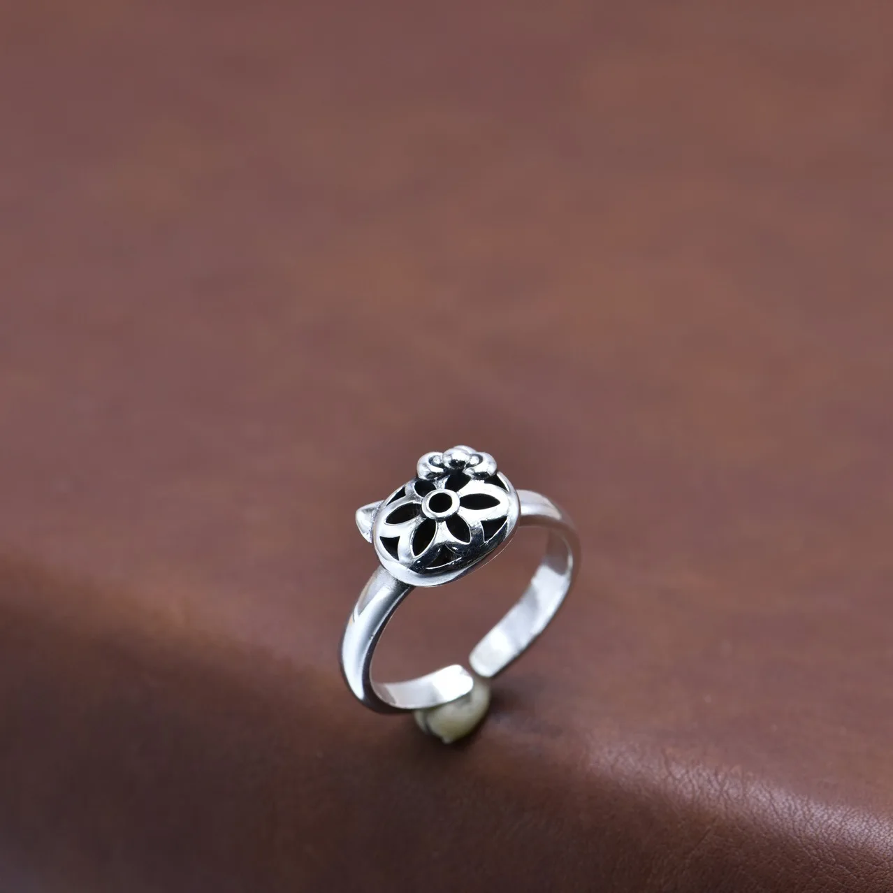 Fresh cute s925 sterling silver cut out cherry blossom easiest for matchfashion open ring handmade trendy men and women rings