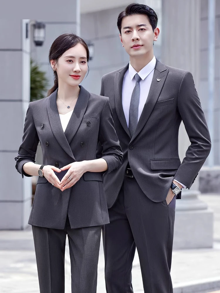 

Серый профессиональный костюм для женщин, осенне-зимний, высококачественный, для деловых встреч, собеседований, работы, с длинным рукавом, унисекс