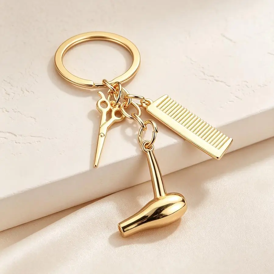 1/5/10/20/50/100pcs Hair Scissors, Shampoo, Cut, Blow-dry, Keychain, Comb, Hair Dryer, Pendant, Car Keychain, Hanging Funny Posi