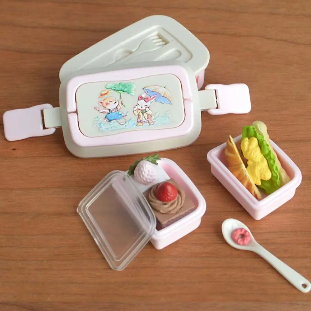 Lancheira para casa de bonecas, escala 1/6, comida, cozinha, simulação, caixa de piquenique em miniatura, design realista, mini caixa de armazenamento de plástico, acessórios