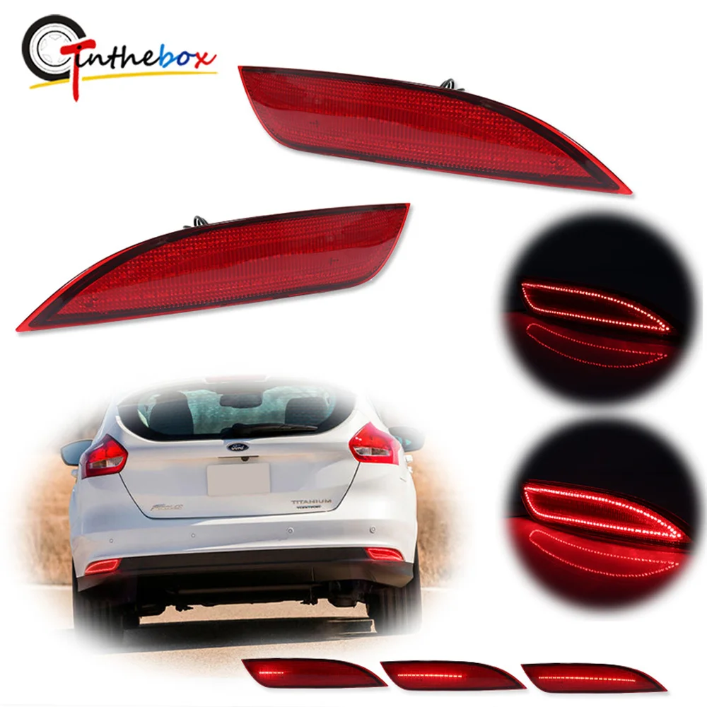 

3-in-1 Rear Bumper Reflector Lights For Ford Focus 2015-2018 Red LED Tail/Brake Rear Fog Lights & Sequential Turn Signal Lights