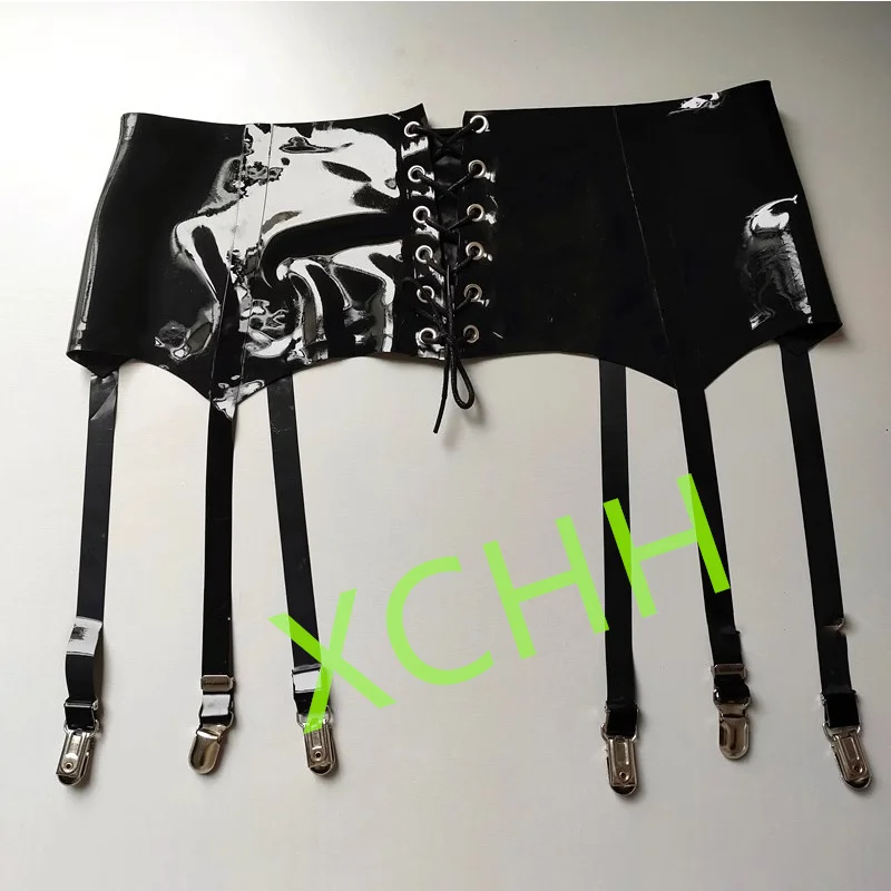 

Женский латексный пояс для чулок с клипсами, черный с белым, для вечеринок, клубов, косплея, костюмов