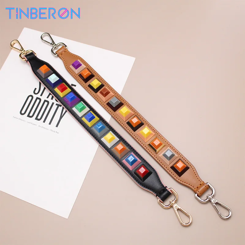 TINBERON 42cm Rivet Handle Strap Women's Handbag Accessories Replacement Bag Strap Leather Short Wrist Band Handle Belt Straps