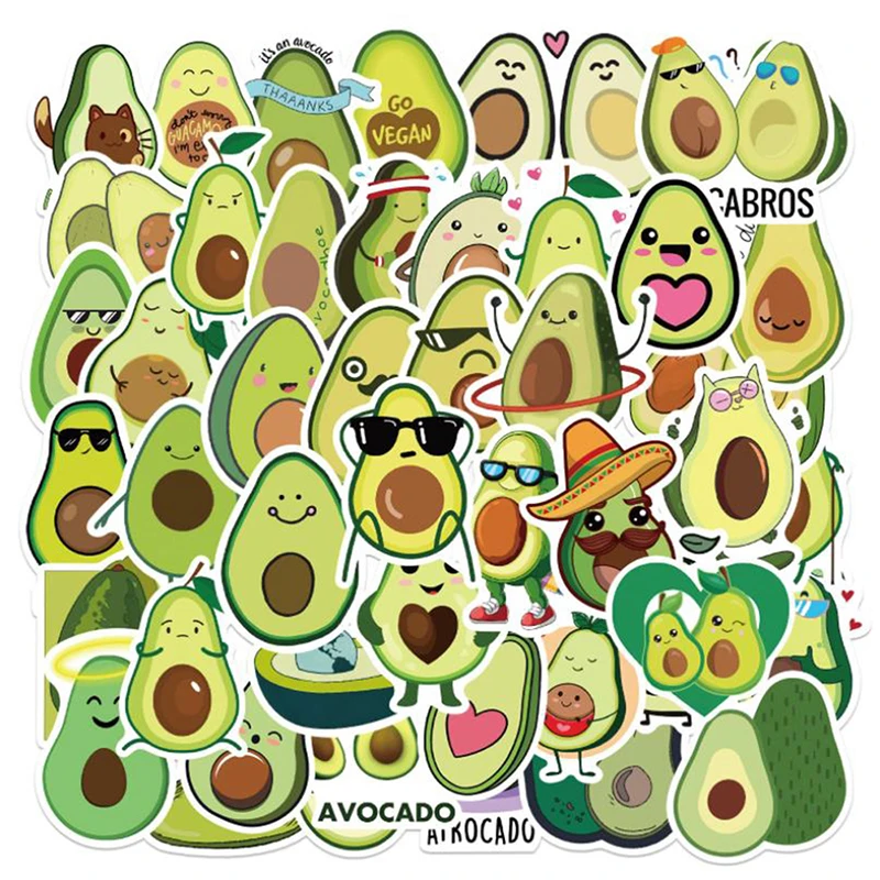 Pegatinas de aguacate de dibujos animados, 50 piezas, guitarra, Maleta, portátil, casco, Graffiti, gran oferta