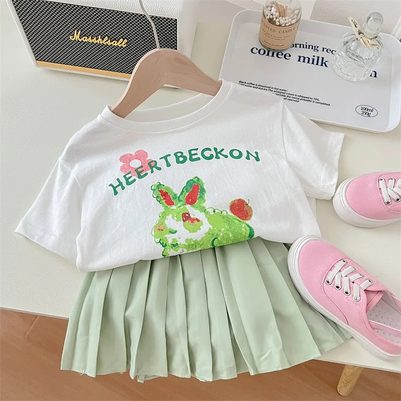 

Girls Clothes 2Pcs Princess Suit Summer Infant Baby Kids Sweet T- Shirt+College Skirt Sets