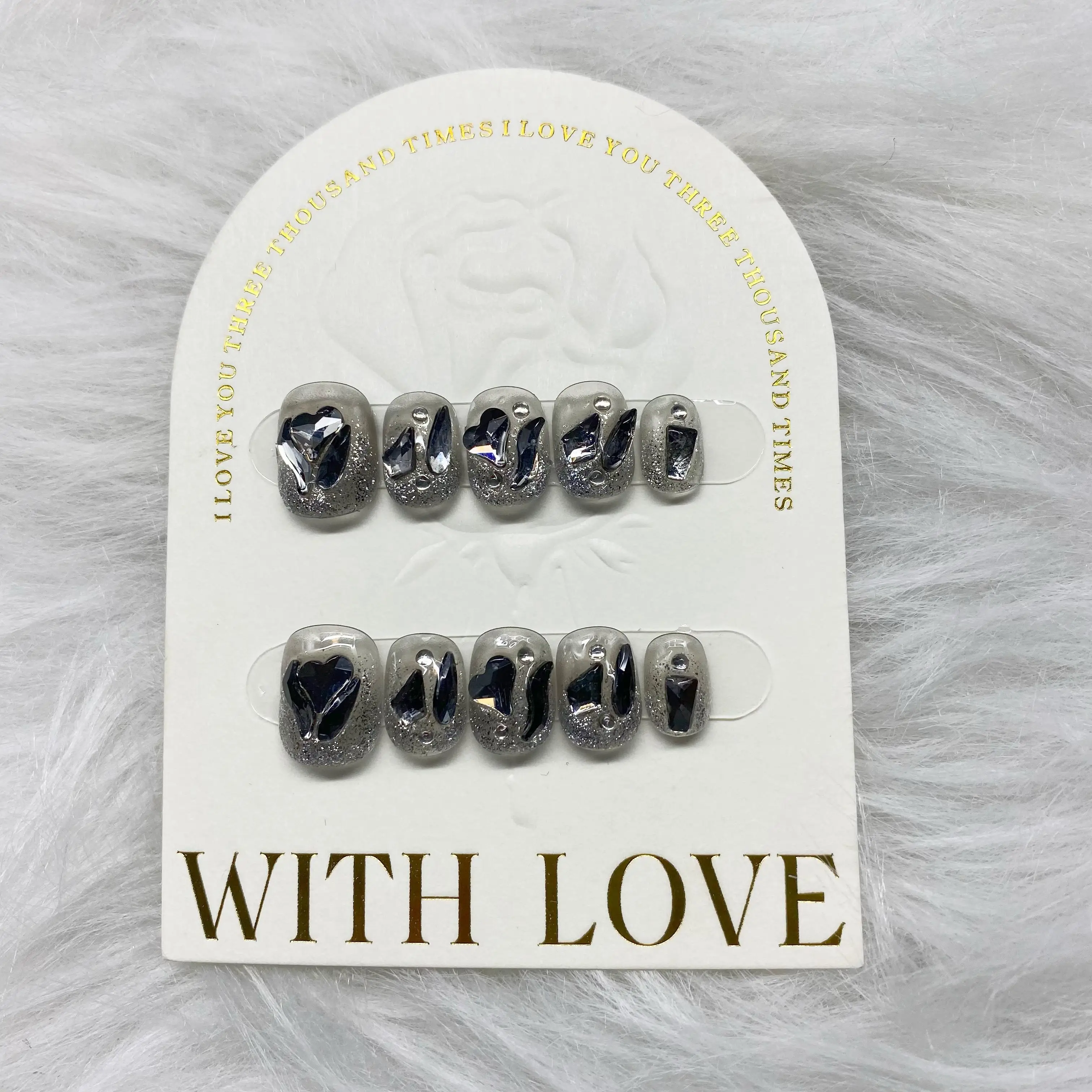 Strass Transparent glacé foncé, détachable, réutilisable, élégant, blanc, fait à la main, presse sur les ongles. No.A034