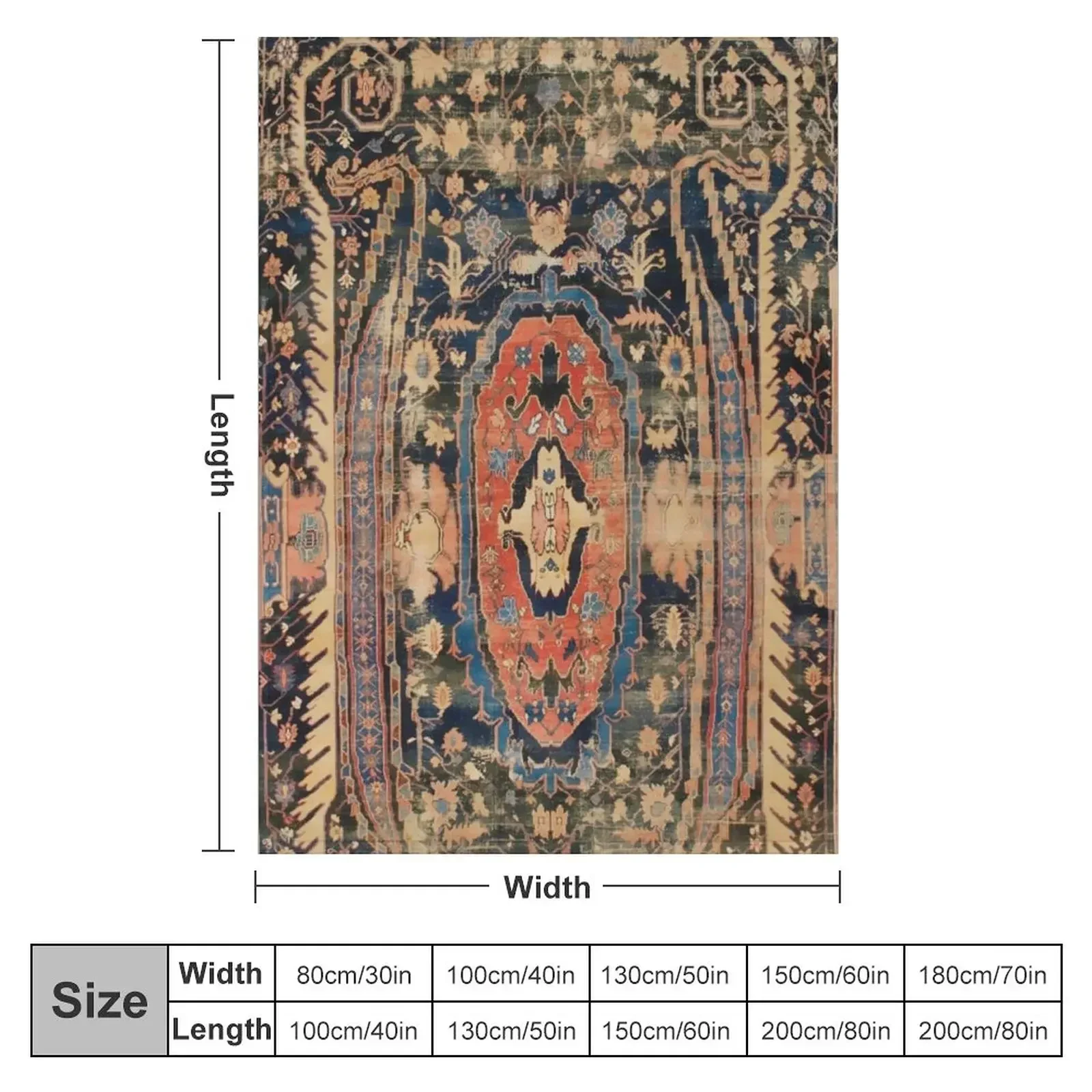 Ziegler Sultanabad West Persian Rug Print Throw Blanket Custom Plush Decorative Sofa Soft Plush Plaid Blankets