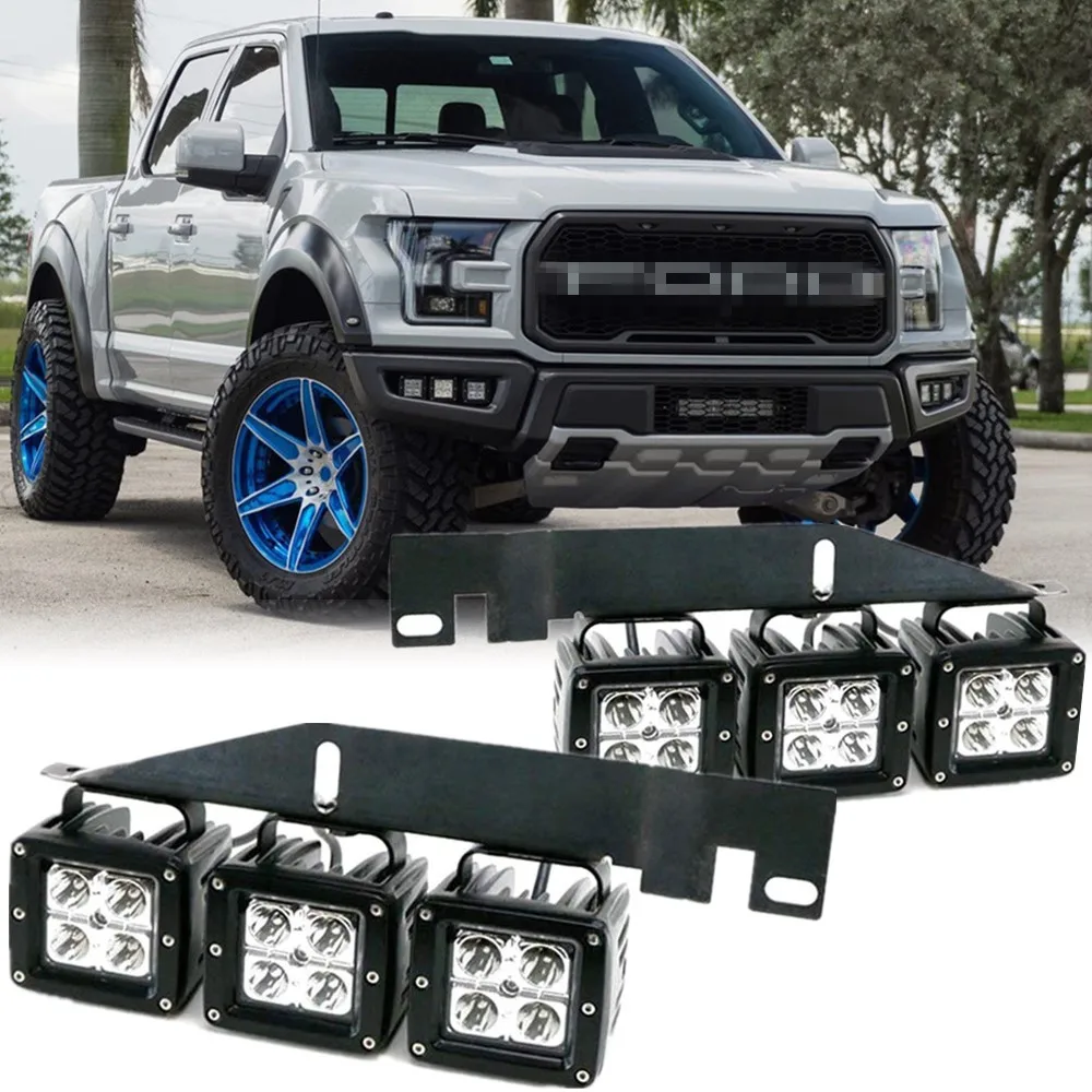 6pc Car Front Bumper Led Fog Lights For Ford F150 SVT Raptor 2017 2018 2019 2020 Accessories With Led Light Holder Stand Bracket