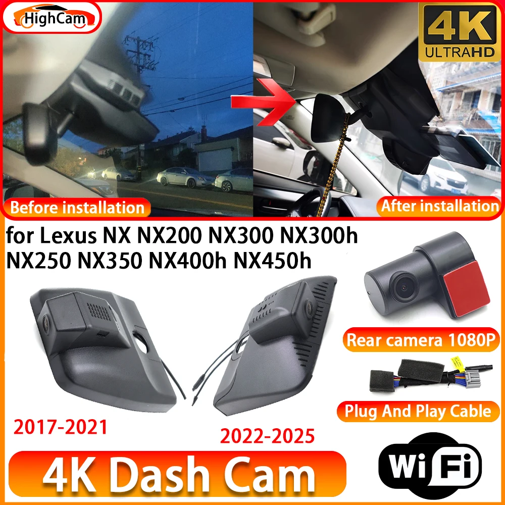 HighCam for Lexus NX NX200 NX300 NX300h NX250 NX350 NX400h NX450h OEM 4K DVR Dash Cam Front Rear Camera WiFi Video Recorder