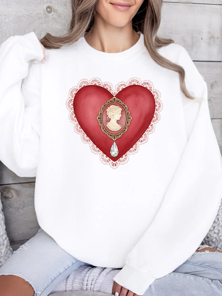 

Женский свитшот с круглым вырезом и принтом Heart with Lady, повседневный, с длинными рукавами, свободного кроя, для ежедневной носки