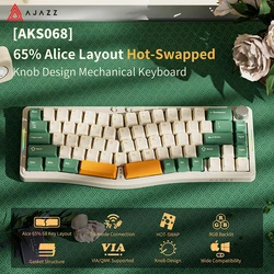 Ajazz AKS068 PRO Trzy tryby klawiatury mechanicznej RGB Bezprzewodowa klawiatura do gier Bluetooth Klawiatury Hot-Swapp do komputera PC Laptop Mac