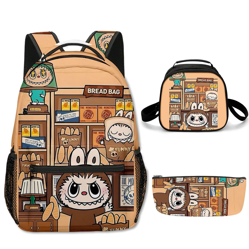 

Harajuku Popular Funny labubu 3D Print 3pcs/Set Student School Bags Laptop Daypack Backpack Crossbody Lunch bag Pencil Case