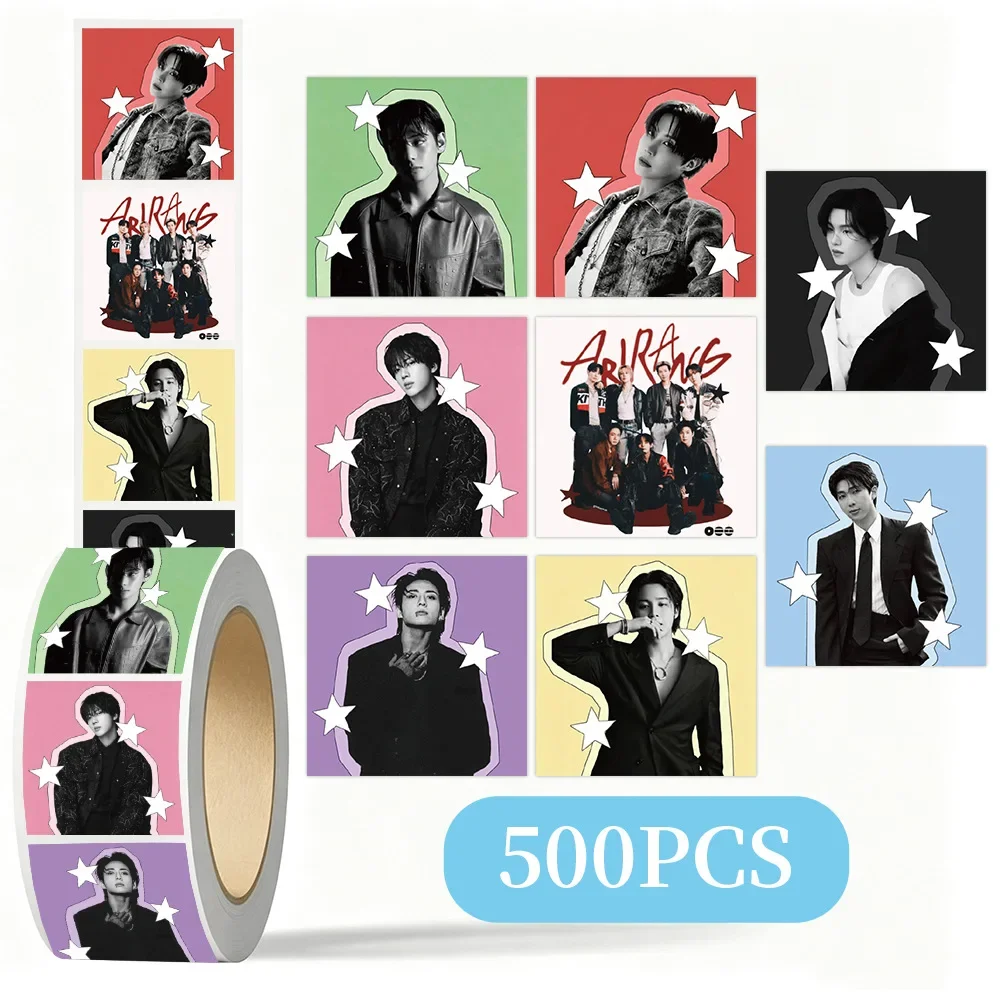 500PCS/Roll BTS K-pop Idol Sticker Roll Waterproof Self-Adhesive Stickers for DIY Scrapbook Luggage Envelope Sealing Fans Gift