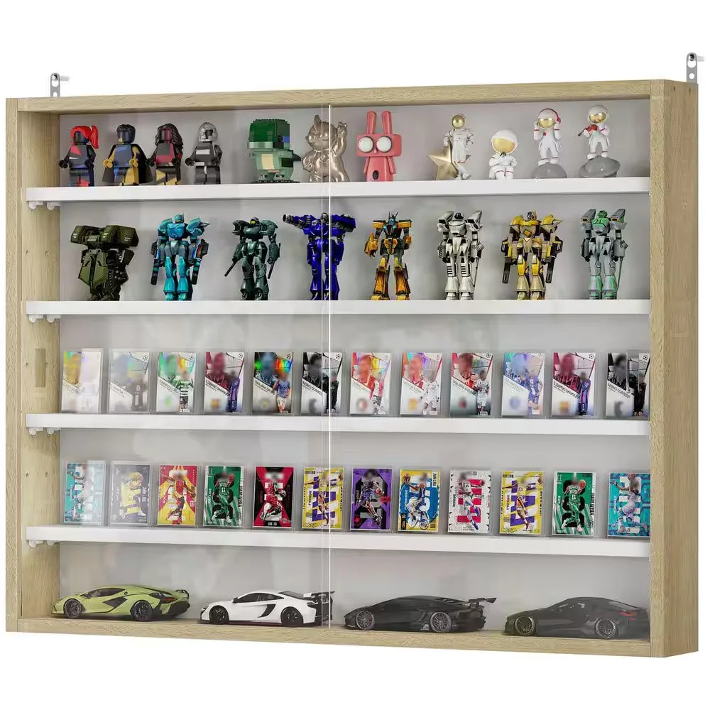 Oak 5-Tier 4 In. W X 24 In. H Wall-Mounted Display Cabinet Decor Box Glass