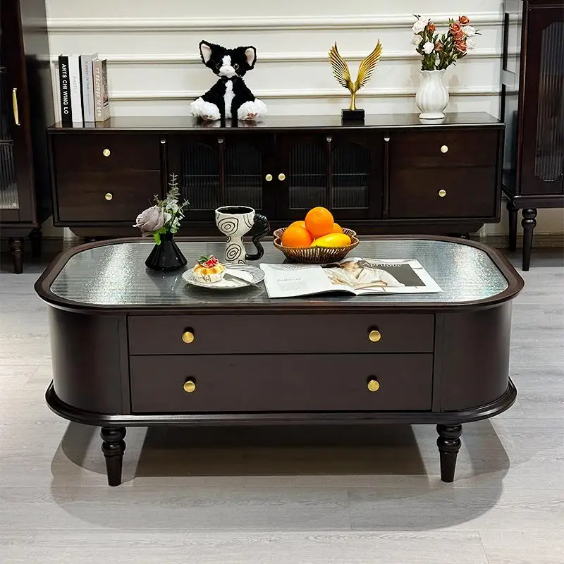 

All solid wood coffee table TV cabinet combination fully furnished home living room tea table retro small apartment French style