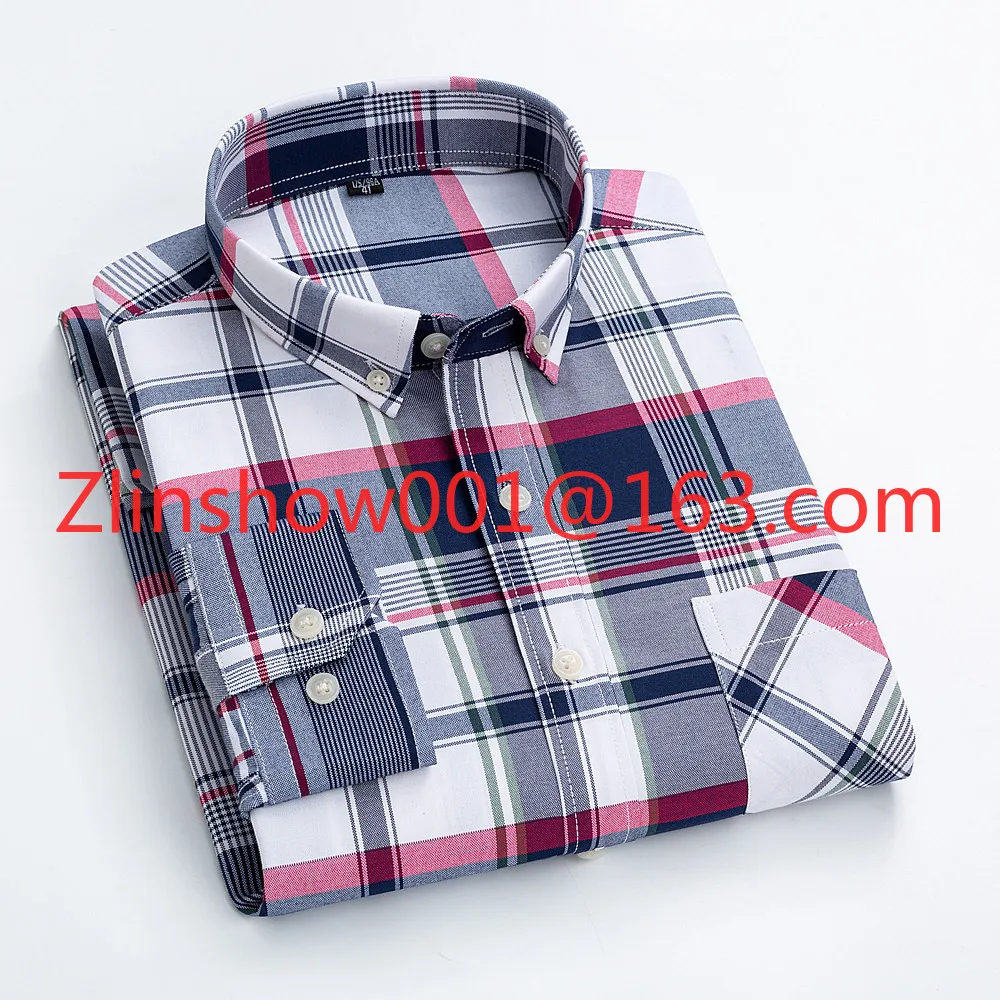 Casual Pure Cotton Fabric Plaid Slim-fit Long-sleeved Shirt Men's Shirts