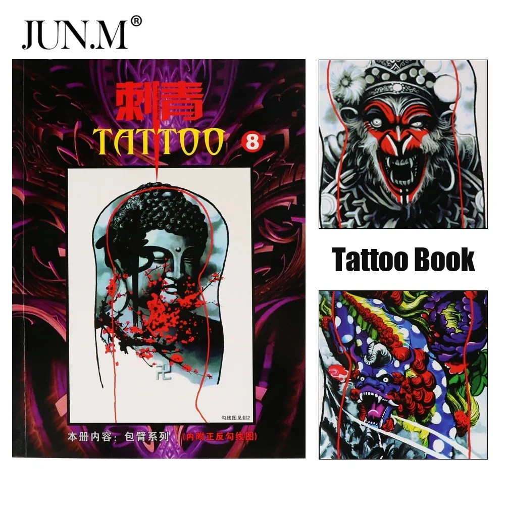 Traditional Manuscript Tattoo Books Pattern Album Fashion Design Tattoo Linear Print Pattern Embroidery Stencil For Body Artist