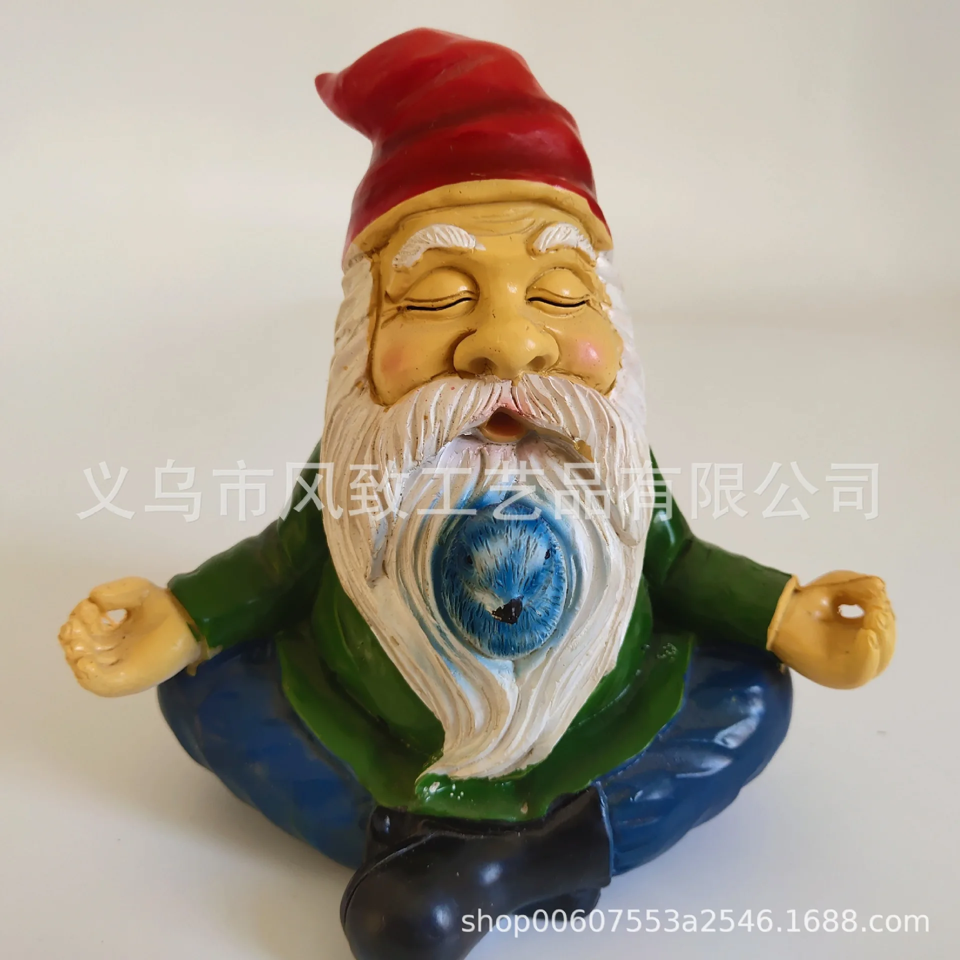 ‌ ‌Bearded Gnome with Bird Meditation Statue‌ - Zen Garden Decor Resin Sculpture