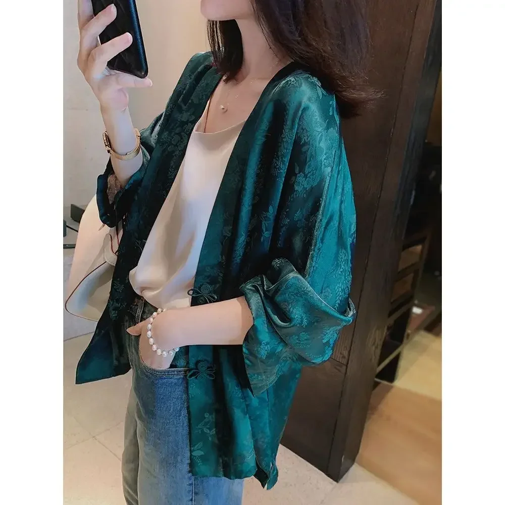 2024 new chinese style elegant v neck traditional tang suits blouse women vintage floral lady jacquard hanfu blouse top a786