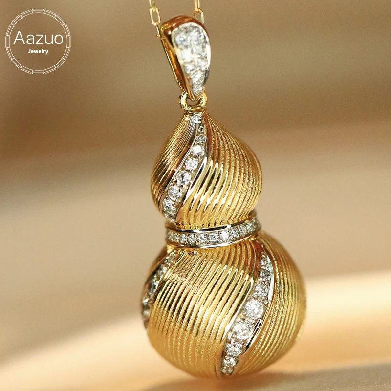Aazuo Vintage Jewelry 18K Yellow Solid Gold Real Natrual Diamond Fashion Calabash Only Pendent Without Chain Gift Senior Banquet
