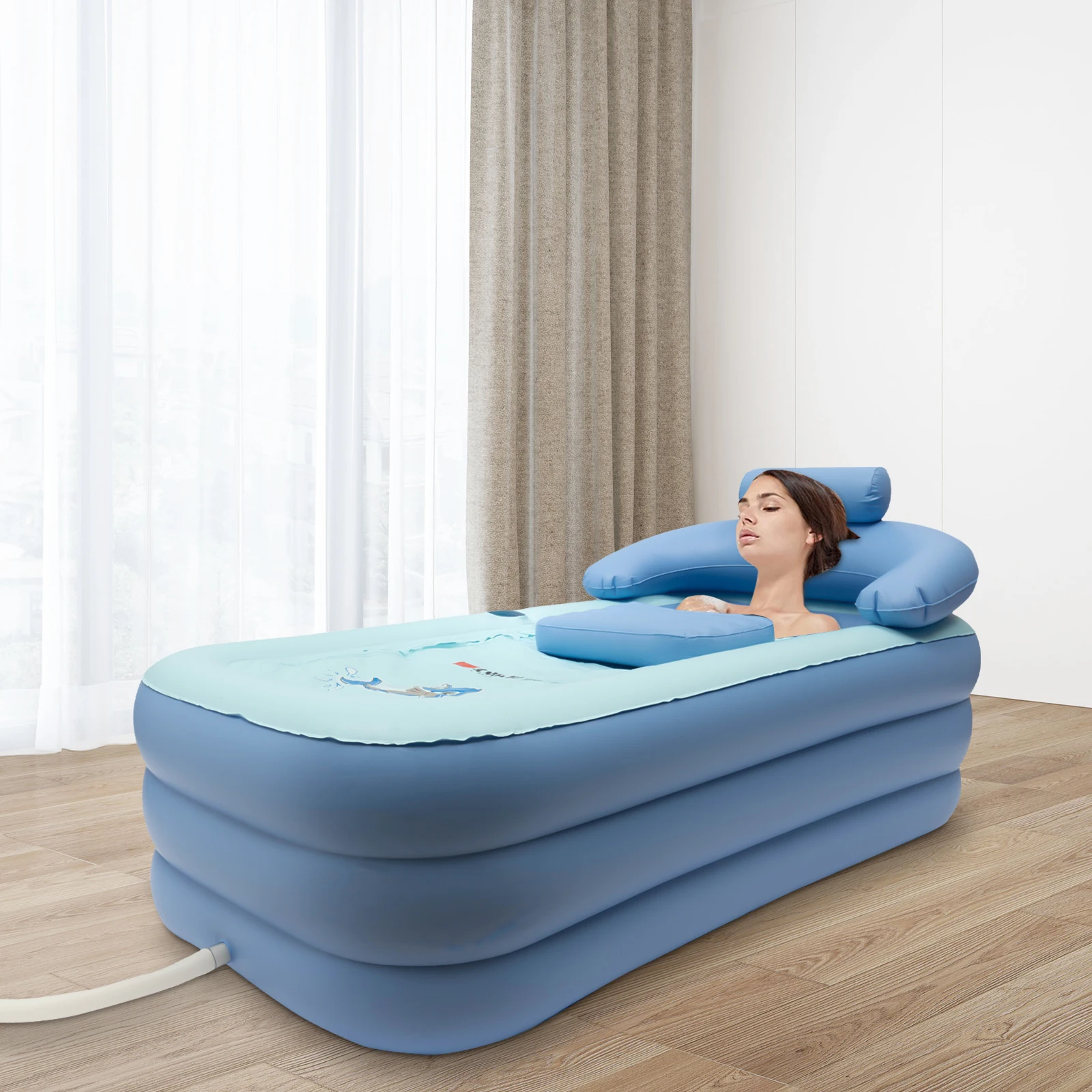 Foldable Inflatable BathTub Blue Bath Tub suitable for Adults Below 5.57 feet 187 pounds