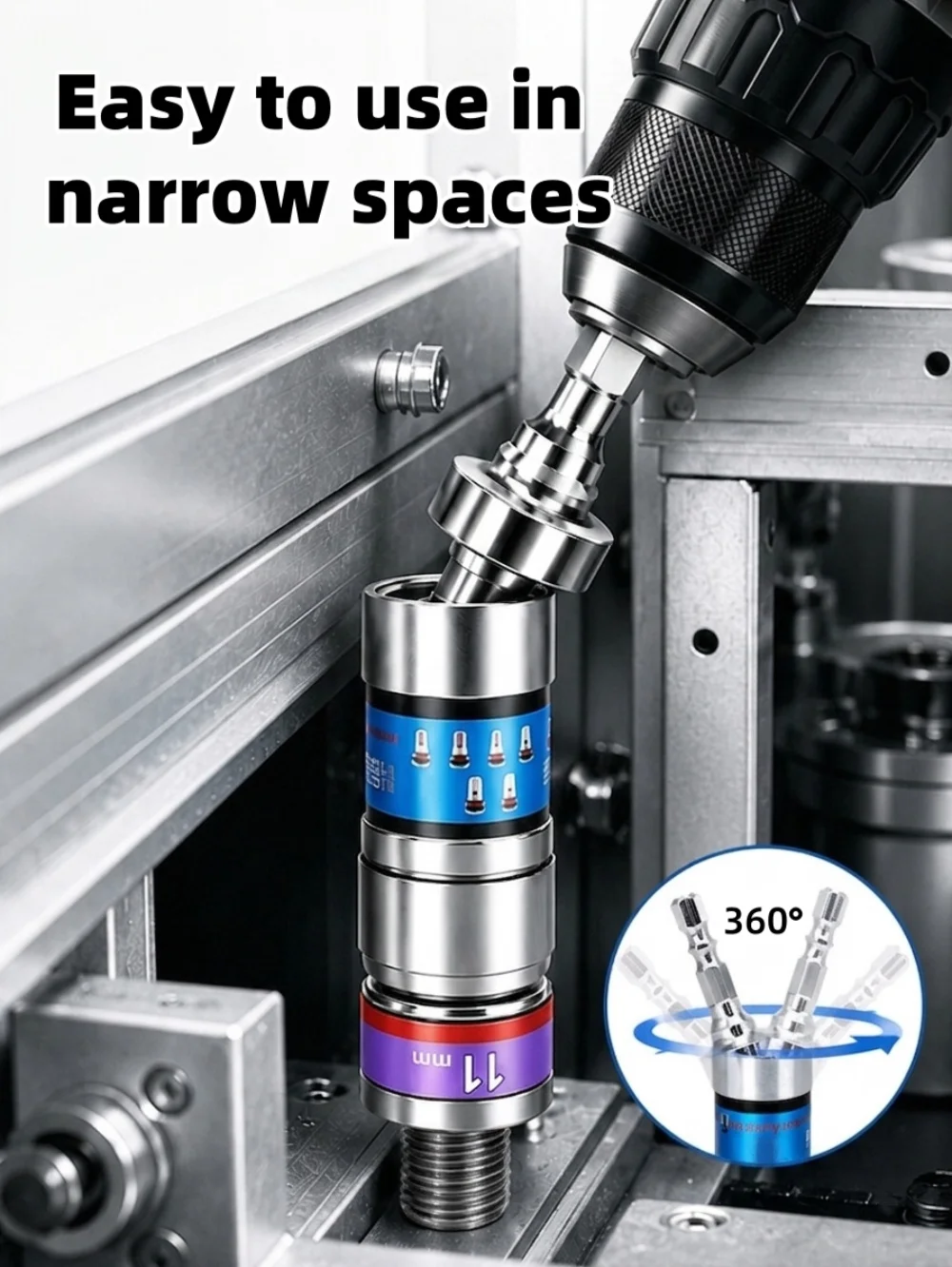 360° Swivel Universal Socket Set (8-19mm) for Tight Spots, Hex Shank Flex Socket Adapter for Power Drill