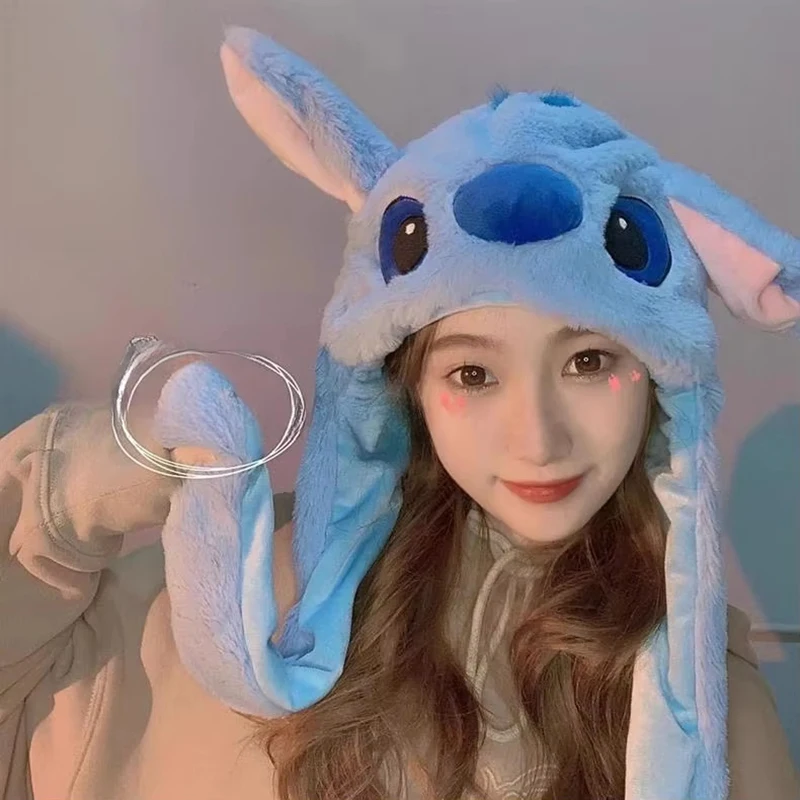 Kawaii Disney Stitch Glowing Plush Ear Moving Jumping Rabbit Hat Funny Glowing Ear Moving Bunny Hat Cosplay Christmas Party Hat