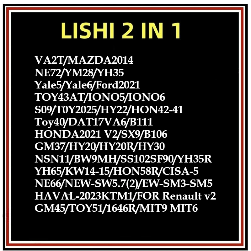 

Инструменты для ремонта Декодер и выбор Lishi 2в1 YH65/KW14-15/HON58R/CISA-5/NE66/NEW-SW5.7(2)/EW-SM3-SM5/HAVAL-2023 Автомобильный комплект для открытия двери
