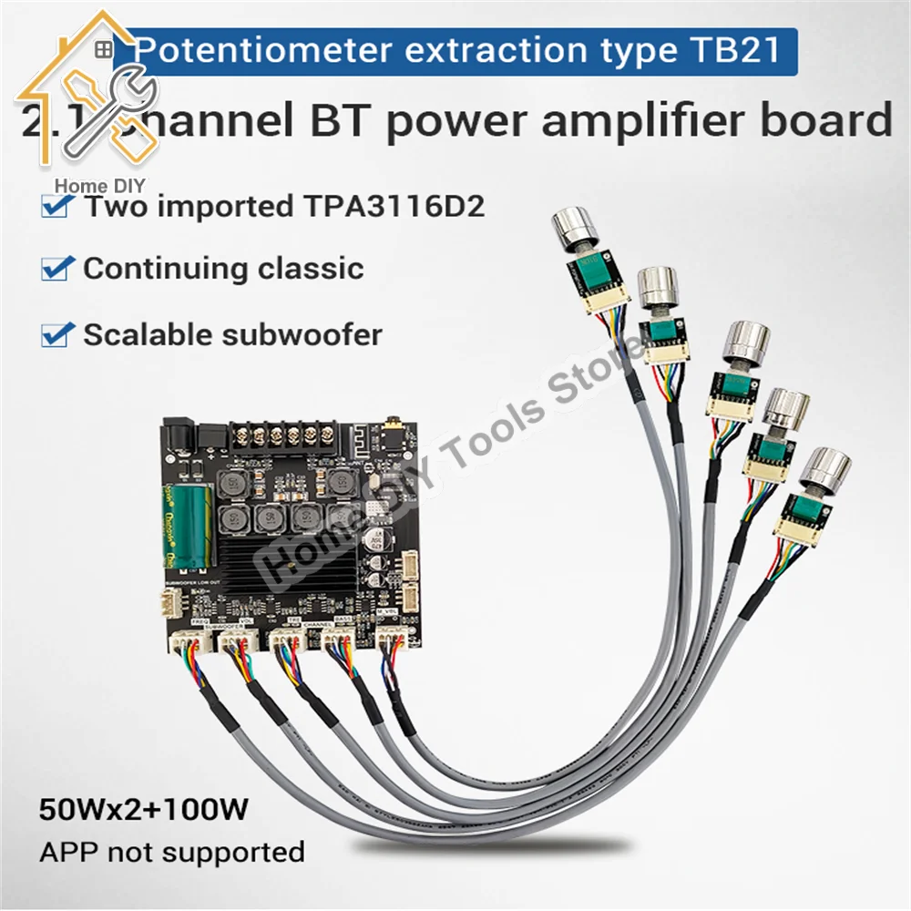 ZK-TB21F TPA3116D2 Bluetooth 5.0 50W*2+100W 2.1 Channel Stereo Subwoofer Digital Power Amplifier Board Bass AMP