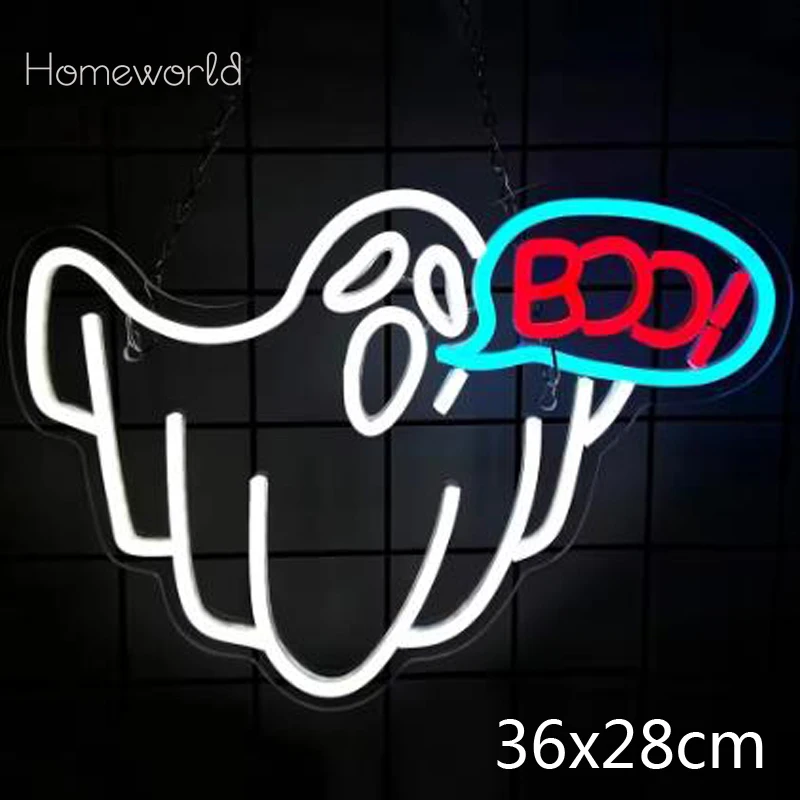 

Halloween Boo Ghost Neon Sign Halloween Decoration LED Neon Light Sign for Bedroom Window Halloween Party Wall Decor kids gifts