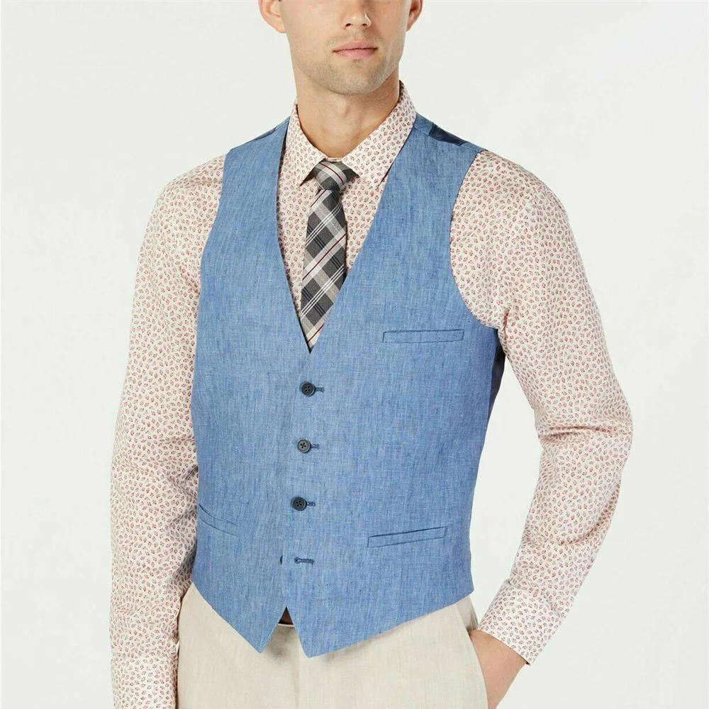 Classic Men Vest Jackets Work Wear Sleeveless V-Neck Stretch Linen Suits Vest Small Summer Formal Male Clothes Gilet  조끼