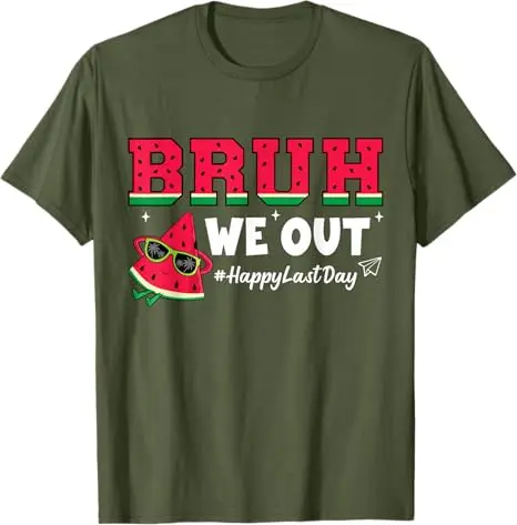 Lustiges Wassermelonen-T-Shirt „Bruh We Out Happy Last Day Teacher Student“ – Sommermode, Urlaubskleidung, Y2K Streetwear, Ferien-T-Shirt – Detail 4