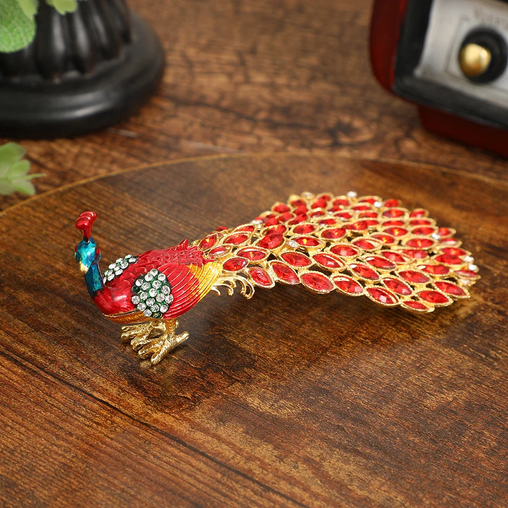 Enameled Peacock Jewelry Box Hand-Painted Collectible Figurine with Rhinestones Ideal for Rings and Earrings Perfect for Women