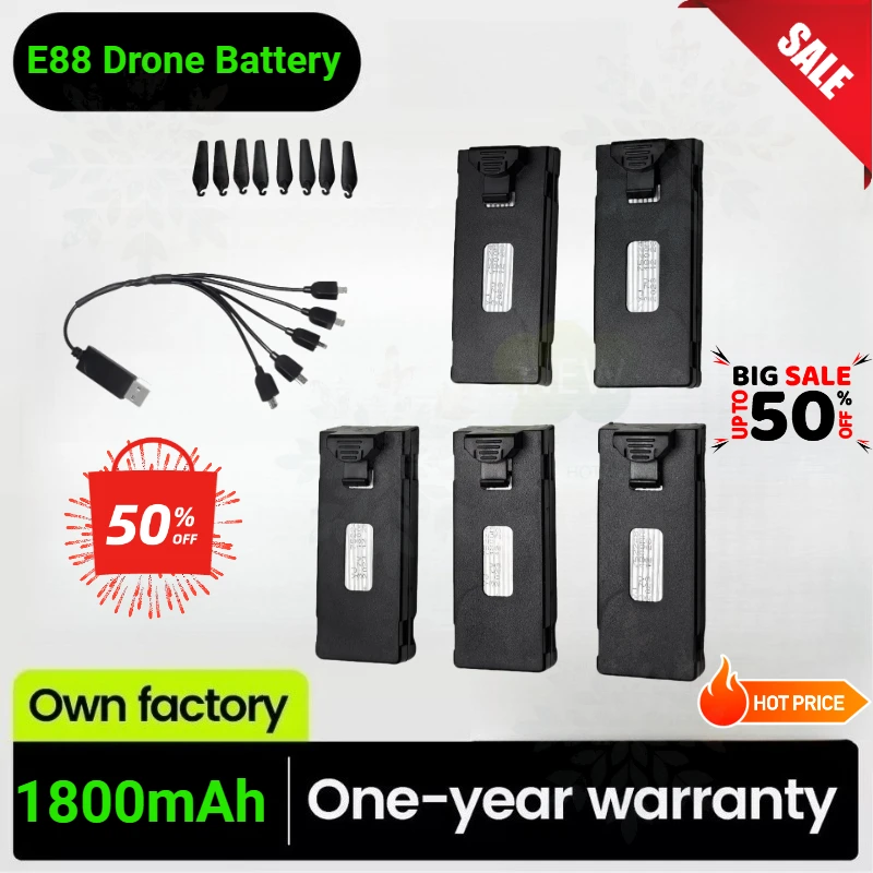 New E88 Battery 3.7V 1800mAh E88 Replacement Drone Battery for RC Drone E88PRO E99 E525 S89 RC Quadcopter Parts