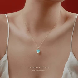 ITSMOS Amazonite Pendant Necklace 14K Gold Plated Energy Gemstone Powerful Healing Heart-shape Necklace for Women Soul Gift