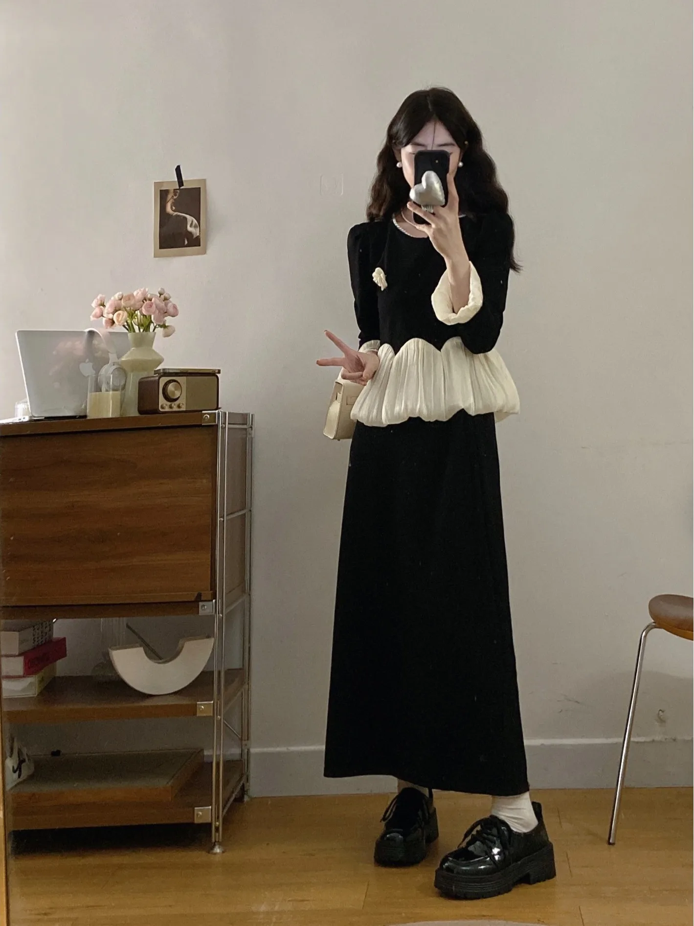 

Elegant plus Size Women's Fashion Set High Waist Sleeve Long Top Half Body Skirt Two-Piece Set Autumn Style Comfortable Fit