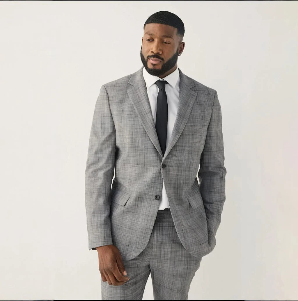 

Grey Check Muscle Fit Suit Mens 2 Piece Set 2 Button Blazer Elegant Wedding Banquet Suit Business Outfits Customize