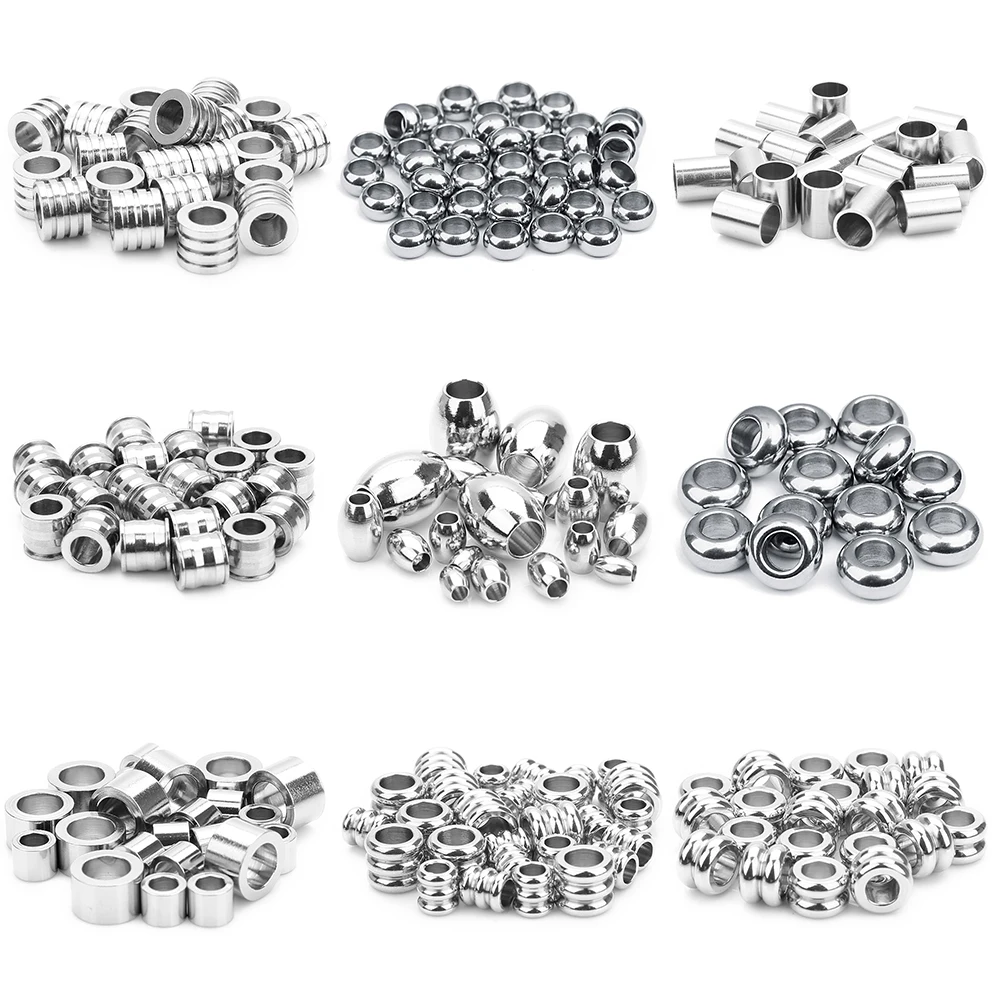 

10-50pcs/lot Multi-style Stainless Steel Beads Square Round Big Hole Loose Spacer Bead for Jewelry Making Diy Bracelet Necklace