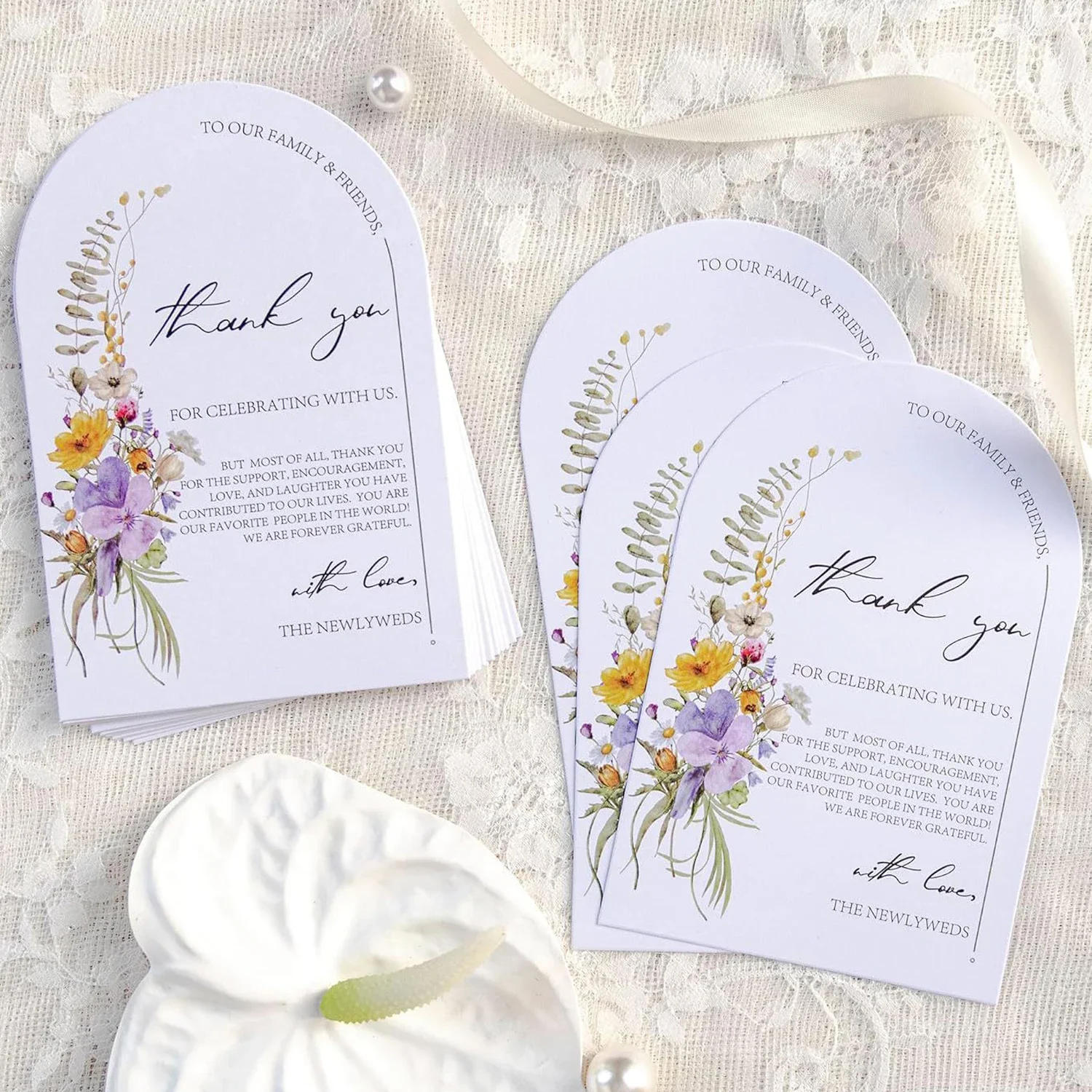 

50pcs Arch Design Floral Watercolor Wedding Thank You Place Setting Card, Wedding Table Centerpieces and Wedding Decorations