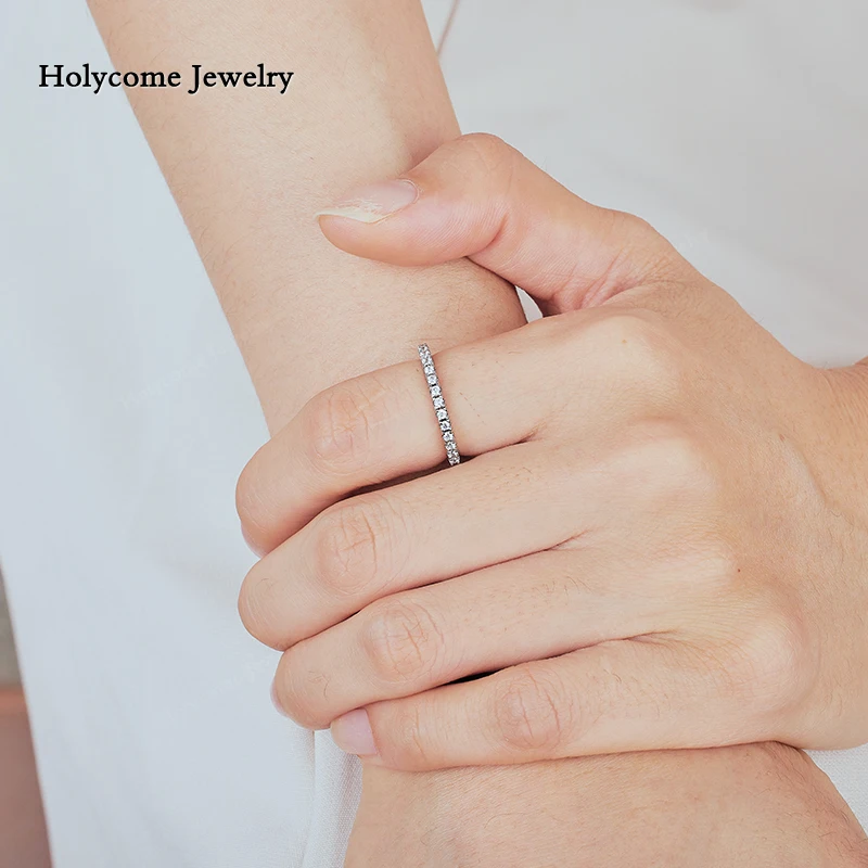 Holycome 925er Sterlingsilber-Moissanit-Ring, Weißgold, runde weibliche Krone, einzelner Schwanzring, Schmuck, Hochzeit, Diamant für Mädchen – Detail 12