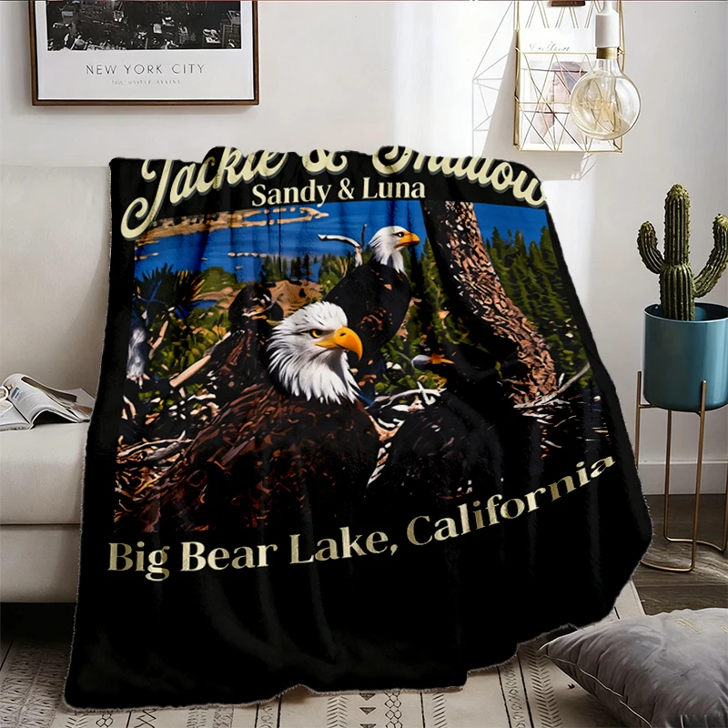 Jackie and Shadow Eagle Flannel Blanket, Big Bear Lake California Flannel Throw, Vintage Bald Eagle Cozy Blanket, Sandy