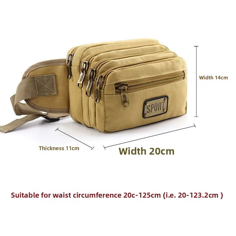 

High Capacity Canvas Waist Pack for Men with Multiple Layers and Outdoor Leisure Functions