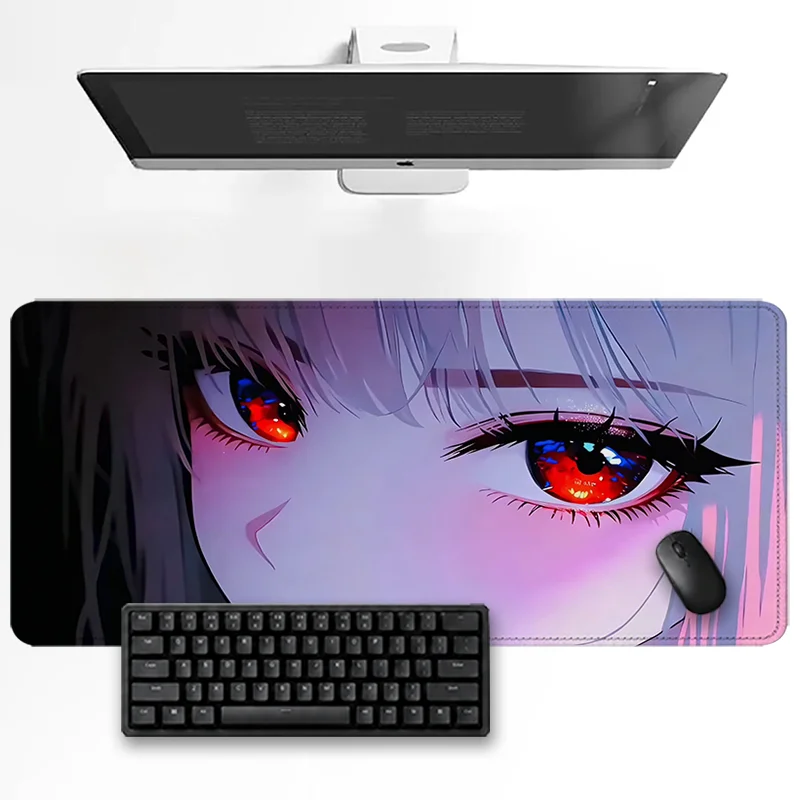 Fantasy Red Eyes Girl Anime Mouse Pad Dark Tone Portrait Desk Mat Large Mousepad 900x400 Non Slip Rubber Base for PC Work Gaming