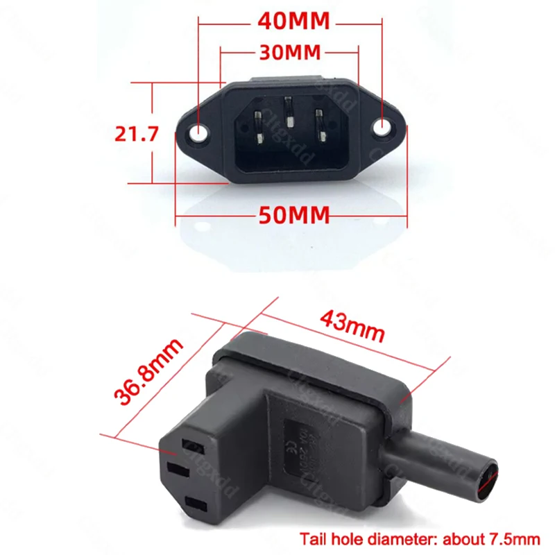 IEC C13 C14 AC-Steckdosenverbinder 10A 250V AC-015A AC-04E Panelmontage 3-poliger Stecker und Buchse für Netzteilgehäuse – Detail 11