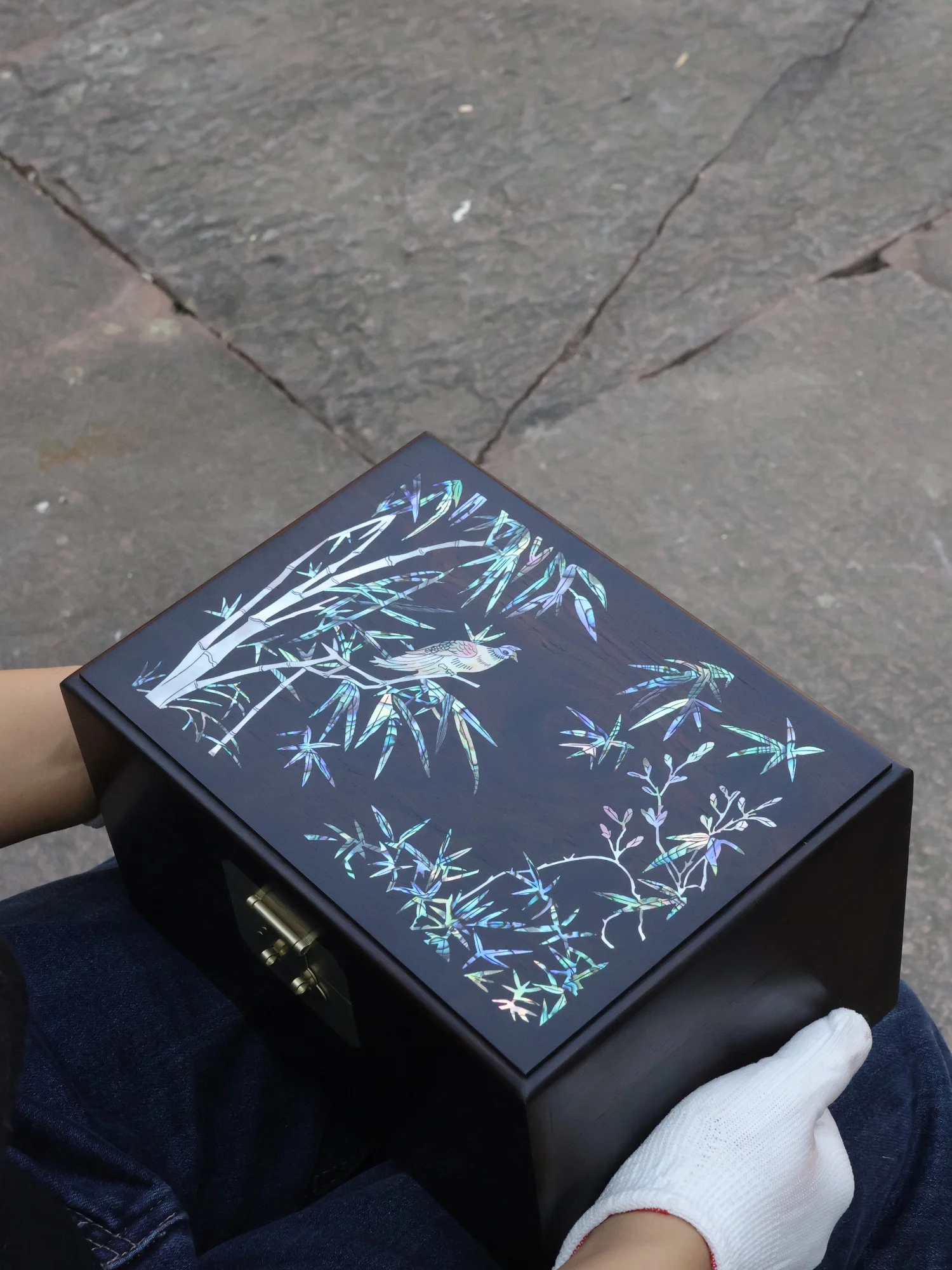 Purple Sandalwood High End Rosewood Jewelry Box Bamboo MOP Inlay Bamboo Flower Bird Pattern Storage Organizer Case