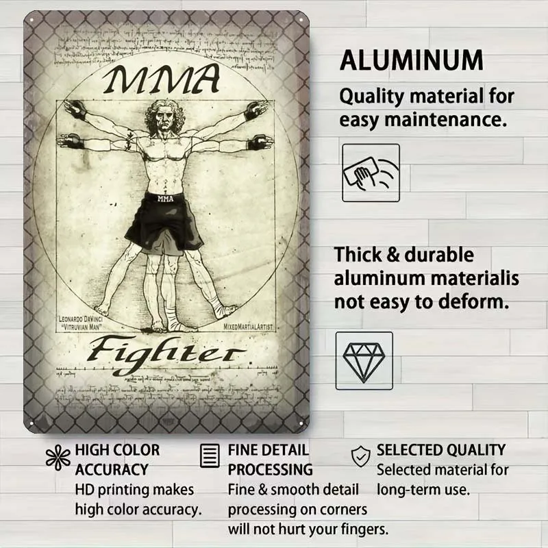 Vitruvian MMA Man Tinplate Sign Sports Poster Retro Metal Sign Plaque for Wall Art Decoration Decorative Metal Plates Home Decor